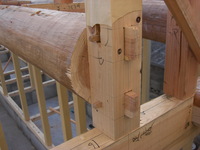 柱と桁材は、15mmの樫材で作ったこみ栓止めにしています。