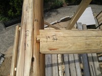 大屋根（２階屋根）の本桁と妻桁が収まったところです。この部分に隅木が入ります。